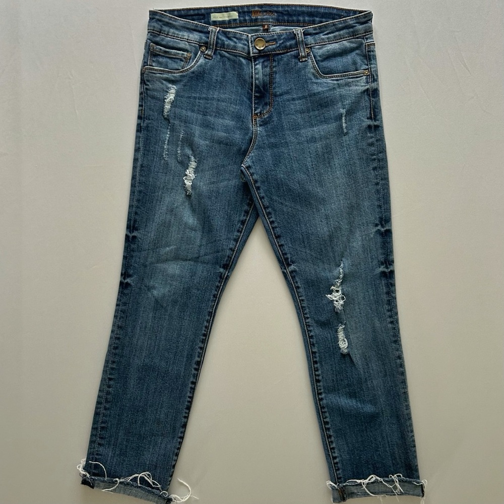 KUT from the Kloth Reese Ankle Straight Jeans Distressed Raw Hem Size 8